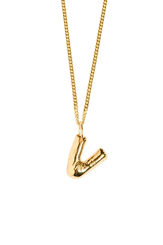 Ladies long necklaces-Letter V Gold Plated Necklace