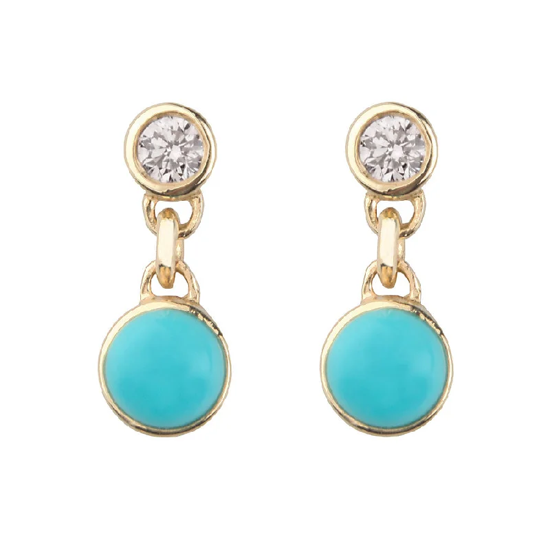 Ladies rose gold earrings-Diamond & Turquoise BonBon Stud Earring