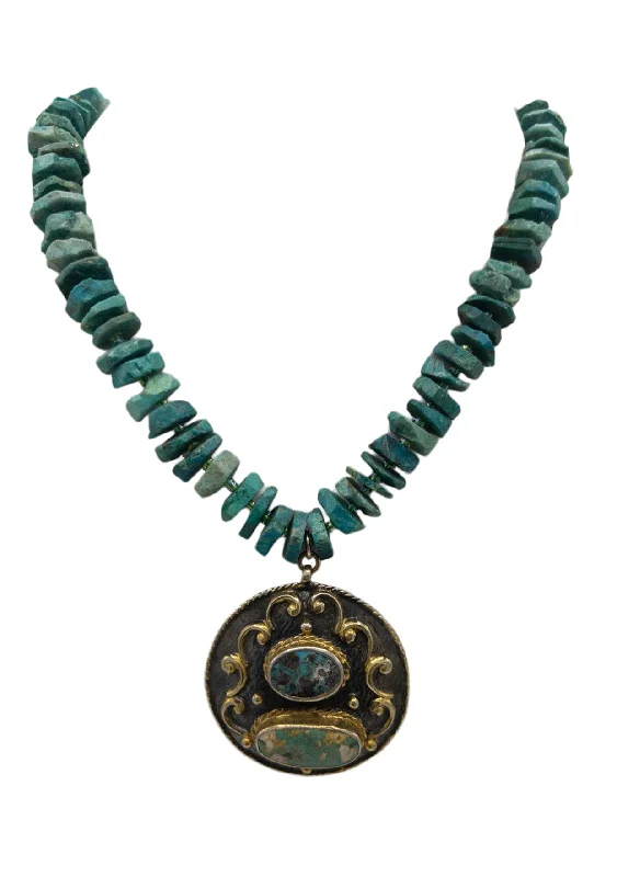 Ladies charm bead necklaces-Chrysocolla Turquoise Pendant Necklace