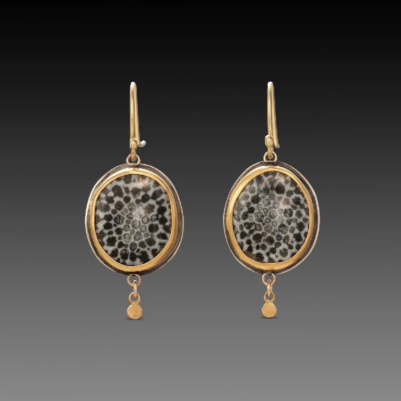 Ladies tribal earrings-Bryozoan Fossil Earrings