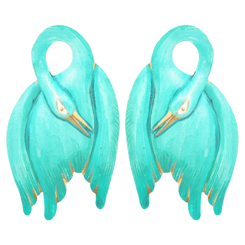 Ladies luxury earrings-Jade Swan Earrings