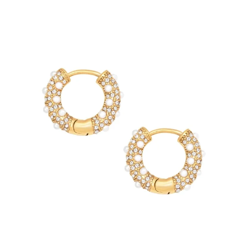 Ladies gold drop earrings-Alice Pearl Hoop Earrings