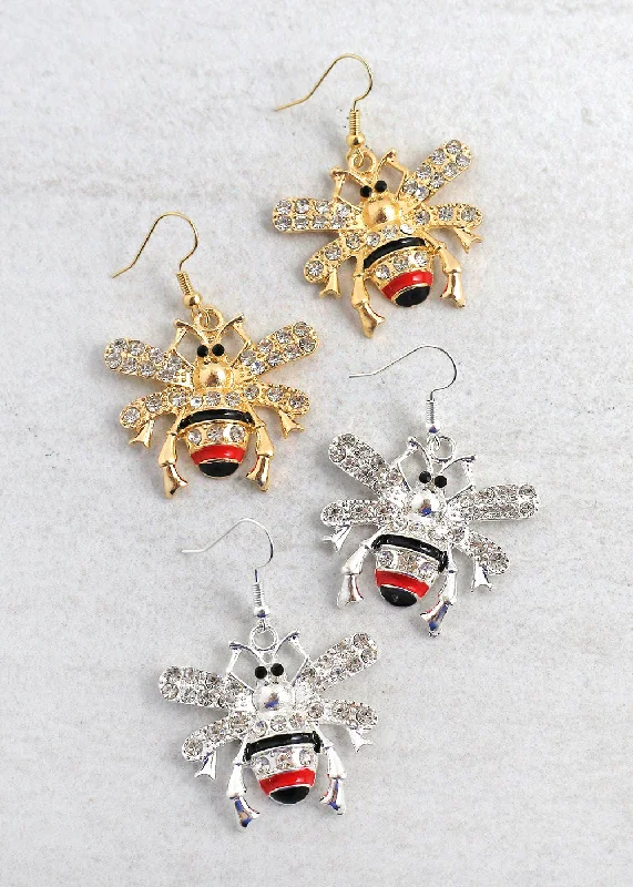 Ladies hoop stud earrings-Dazzling Bee Earrings