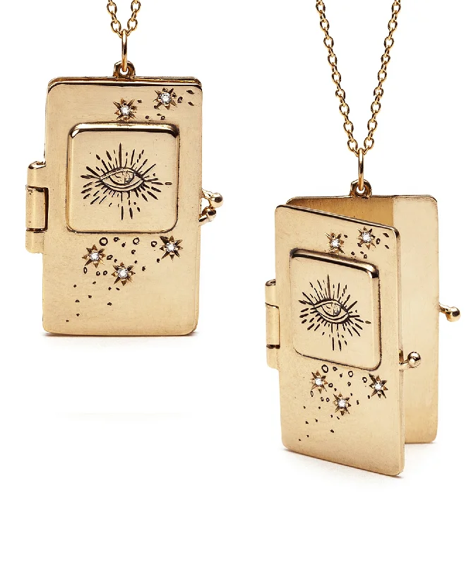 Ladies solid gold necklaces-Illuminated Book Locket