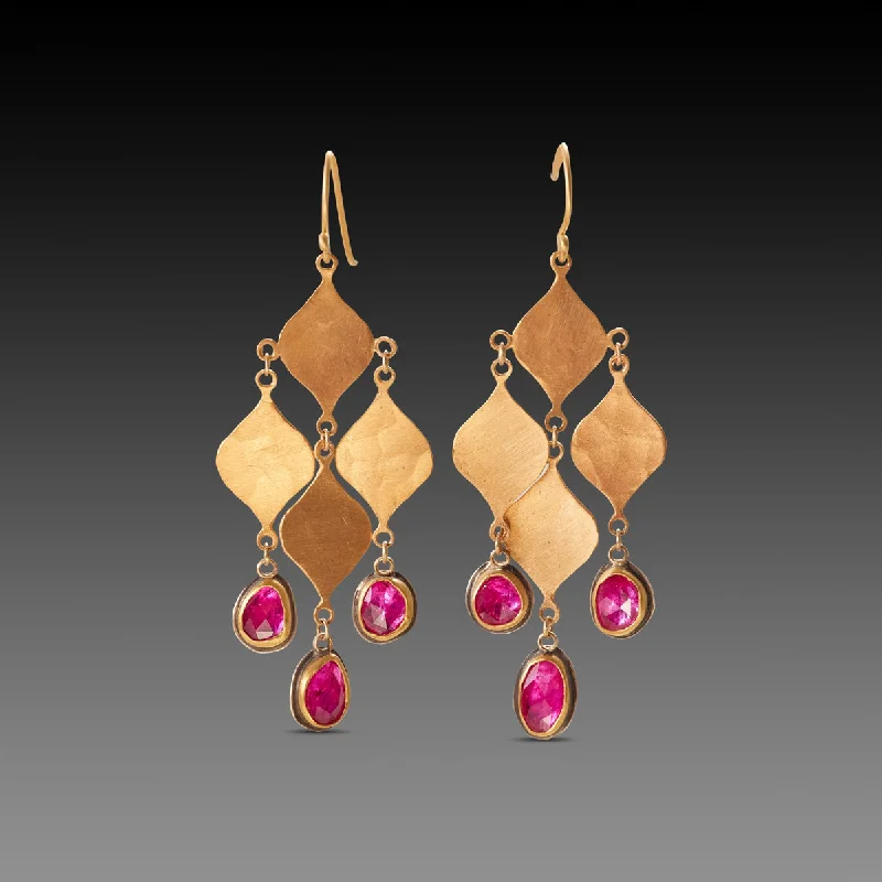 Ladies heart earrings-Ruby Chandelier Earrings