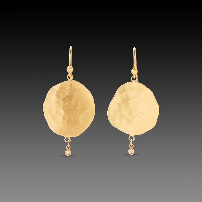 Ladies sterling silver hoop earrings-Hammered Gold Disk Earrings