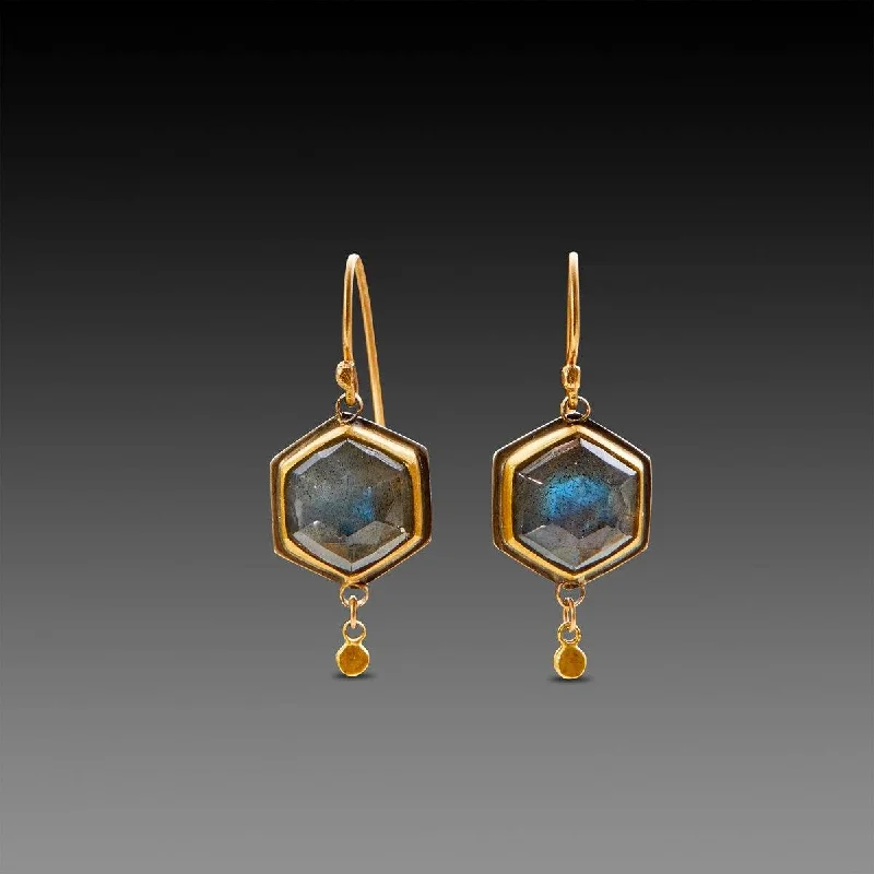 Ladies gold stud earrings-Labradorite Hexagon Earrings