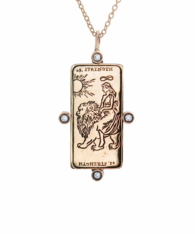 Ladies birthstone charm necklaces-Diamond Strength Tarot Card Necklace