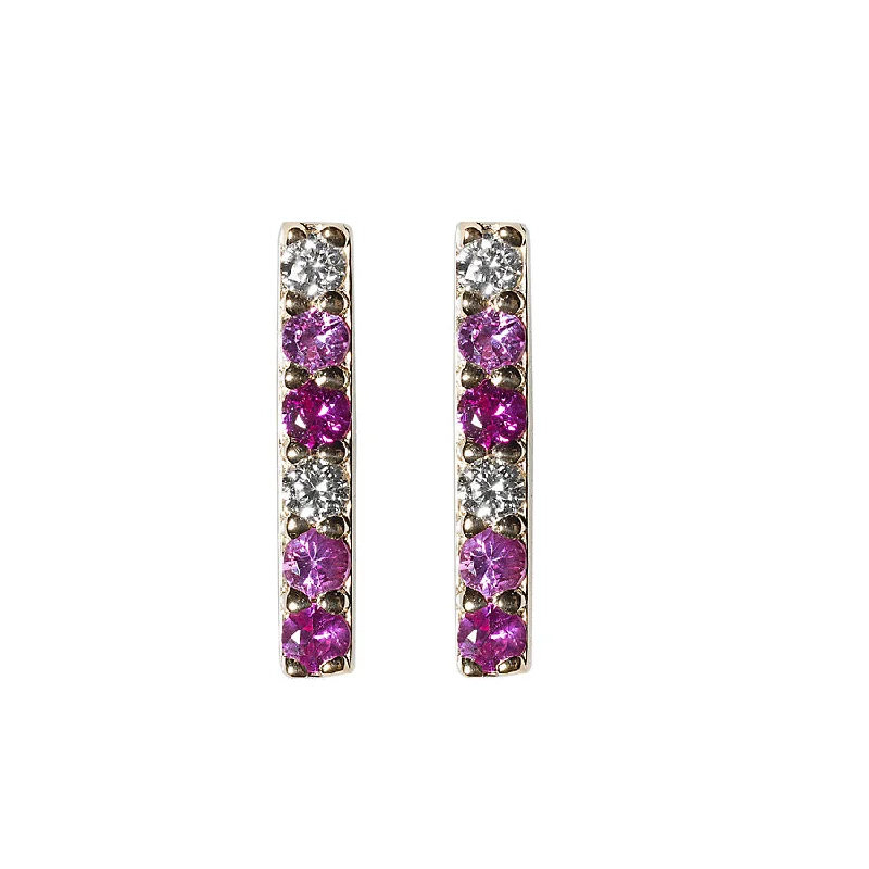 Ladies vintage diamond earrings-Diamond/Pink Sapphire/Ruby Gemstone Bar Studs