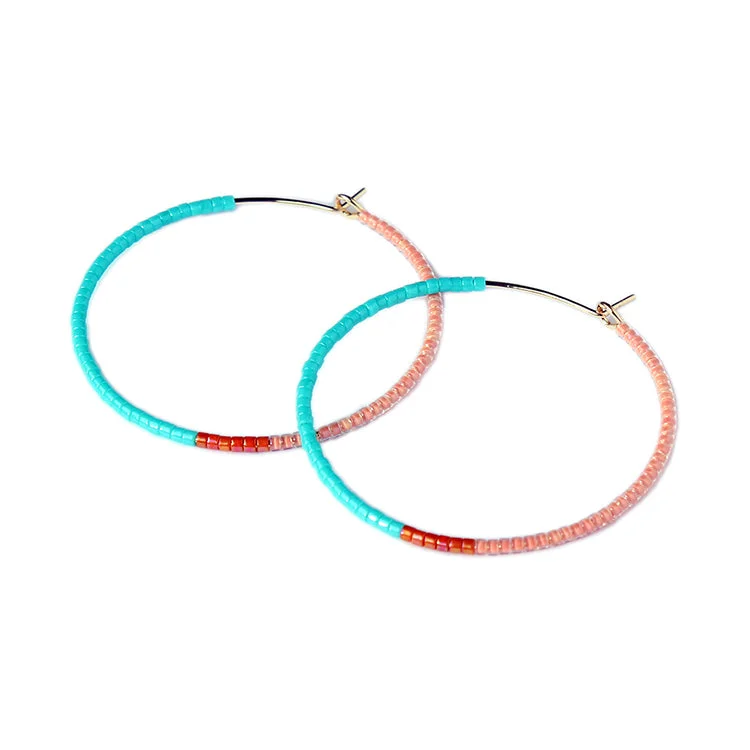 Ladies stud earrings-Color Field Hoops LG / Turquoise