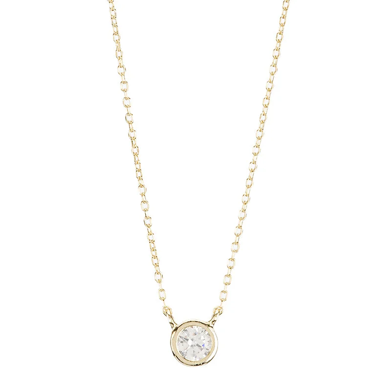 Ladies long necklaces-Single Bezel CZ Necklace