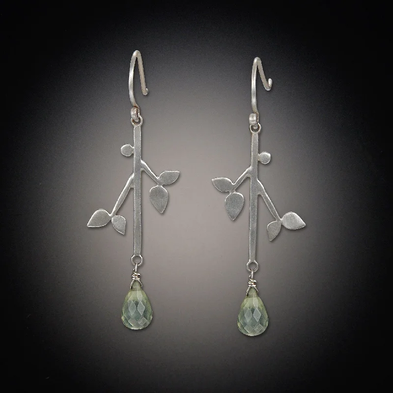 Ladies heart-shaped stud earrings-Branch Earrings with Prehnite