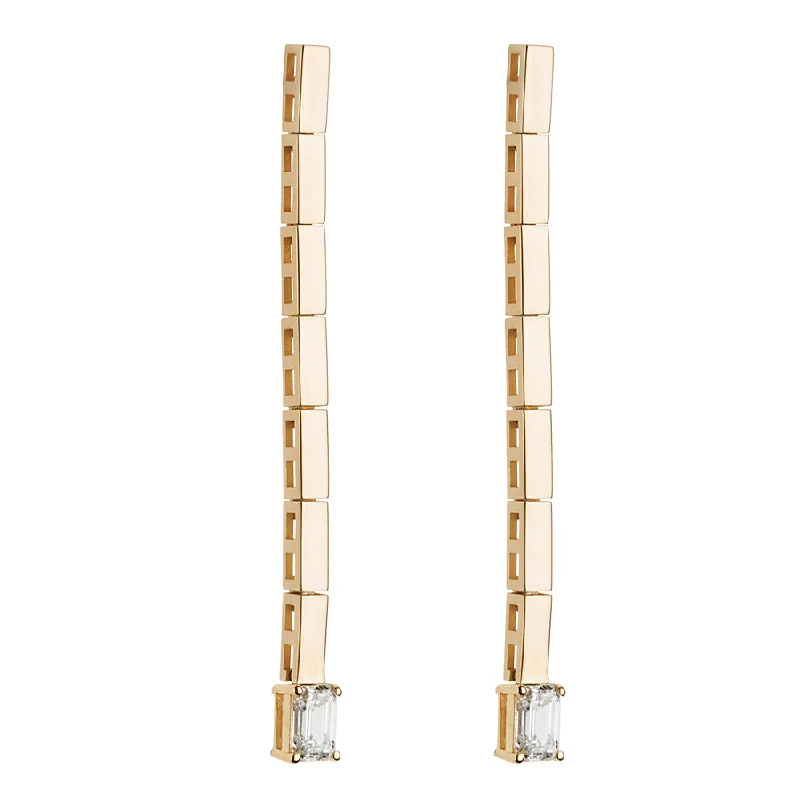 Ladies tribal earrings-Gold Bar & Diamond Dangle Earring