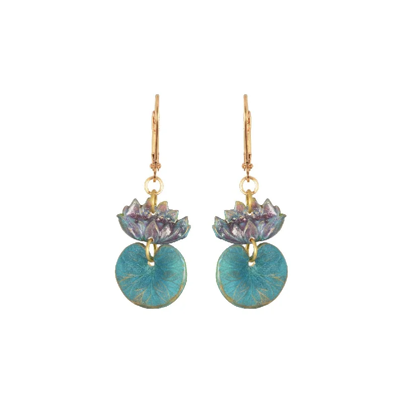 Ladies turquoise drop earrings-Waterlily Earrings