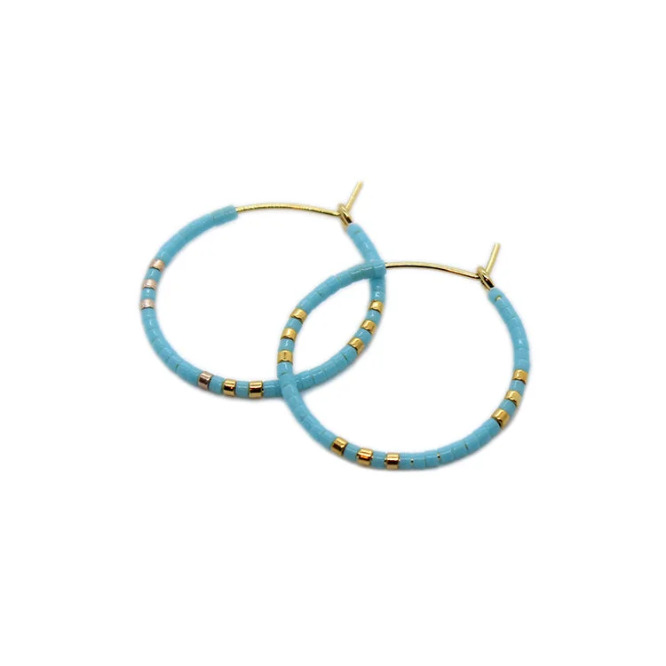 Ladies dainty earrings-Zoe Hoops SM - Turquoise