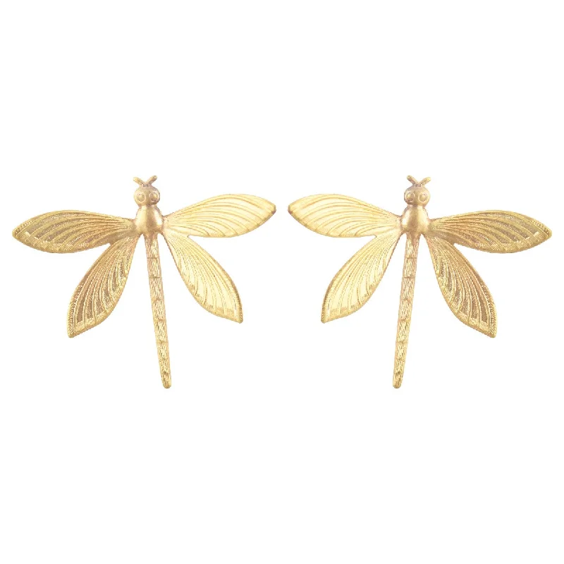 Ladies double hoop earrings-Gold Dragonfly Earrings