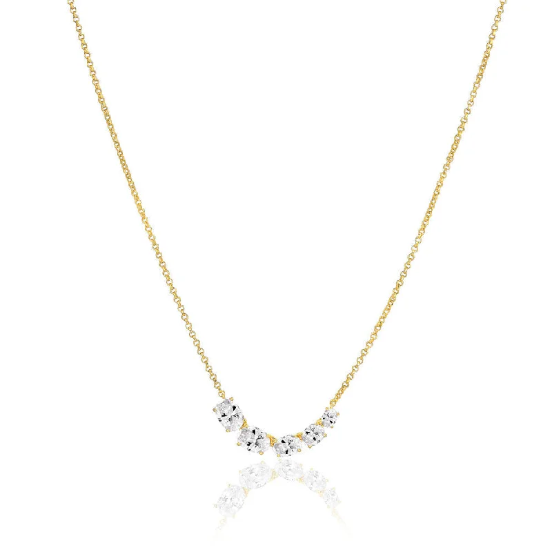 Ladies blue gemstone necklaces-Ellisse Cinque 18K Gold Plated Necklace w. Zirconias