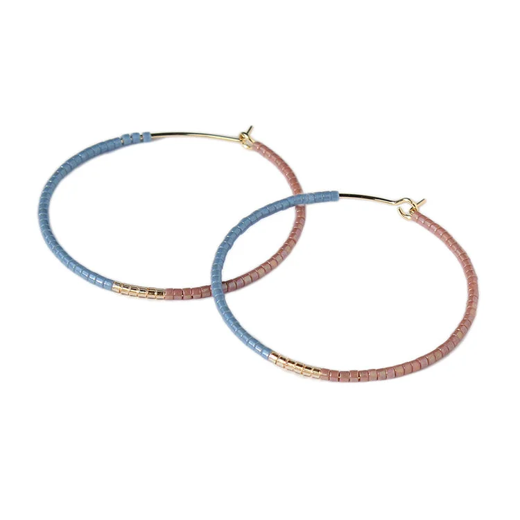 Ladies gold earrings-Color Field Hoops LG / Denim