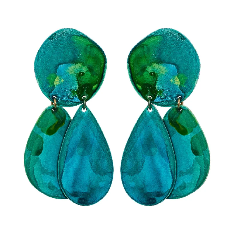 Ladies colorful earrings-Teal Pebble Earrings