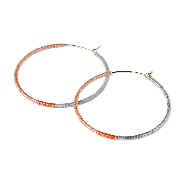 Ladies silver earrings-Color Field Hoops LG / Peach