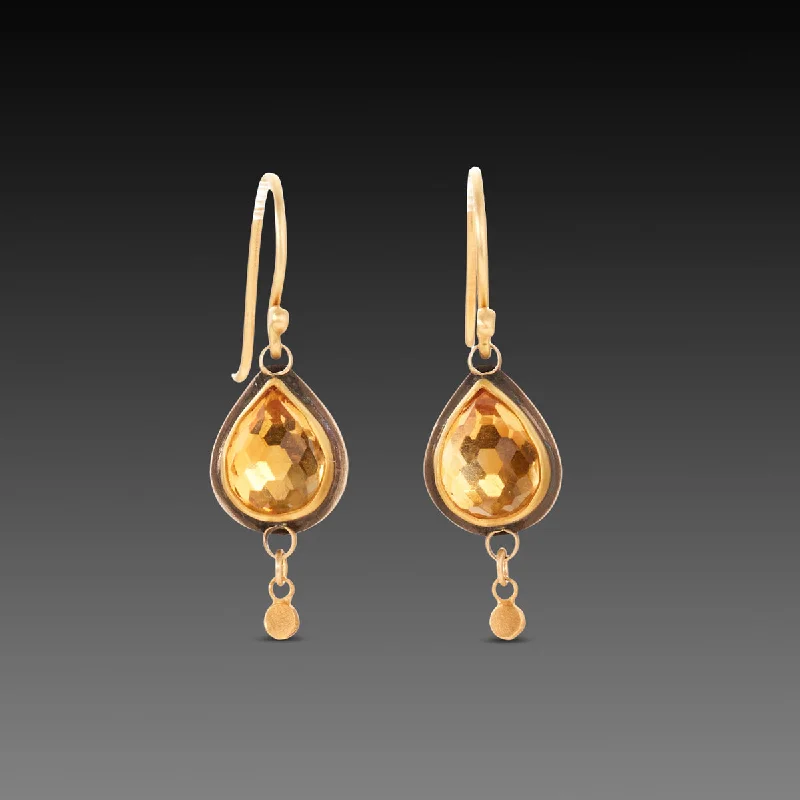 Ladies silver earrings-Gold Citrine Teardrop Earrings