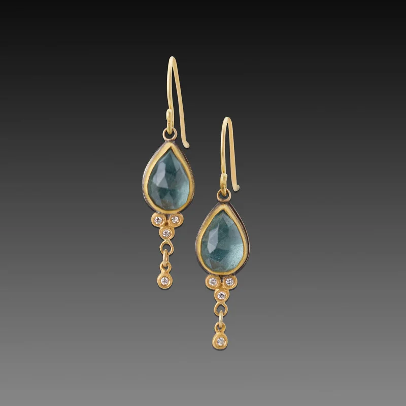 Ladies sparkly earrings-Moss Aquamarine Earrings with Diamonds