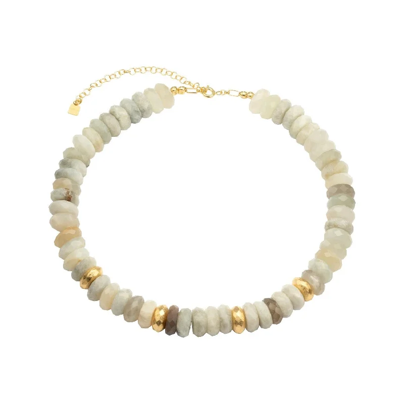 Ladies engagement necklaces-Collar Pebbles 18K Gold Plated Necklace w. Moonstone