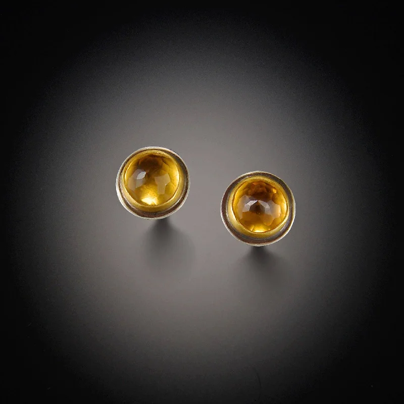 Ladies gold earrings with diamonds-Gold Citrine Stud Earrings