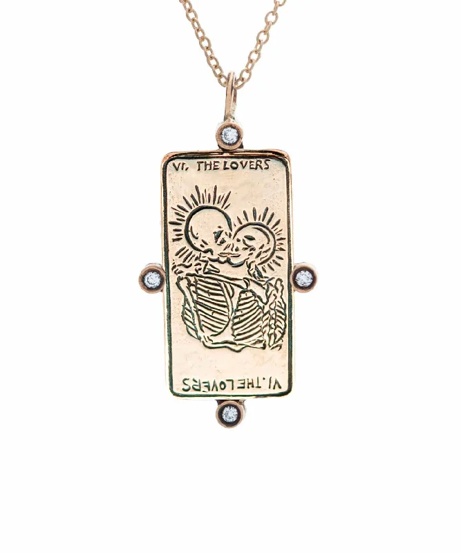 Ladies custom-made necklaces-Diamond The Lovers II. Tarot Card Necklace