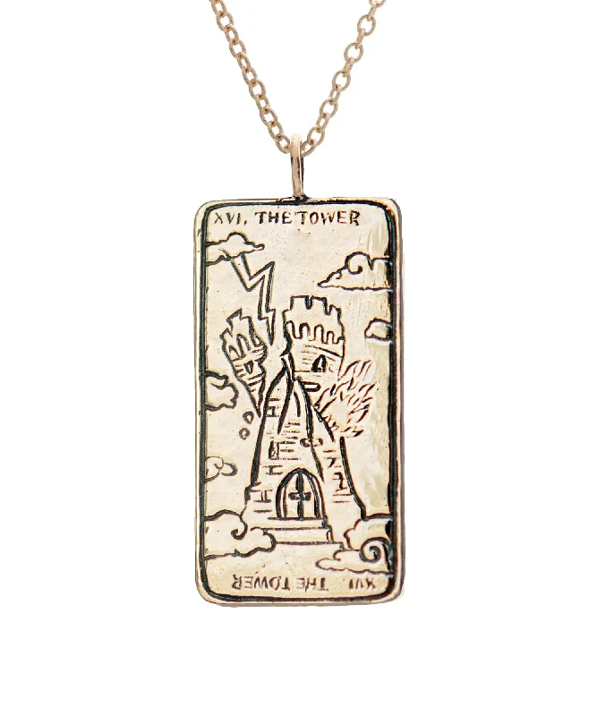 Ladies layered gold necklaces-Tower Tarot Card Necklace