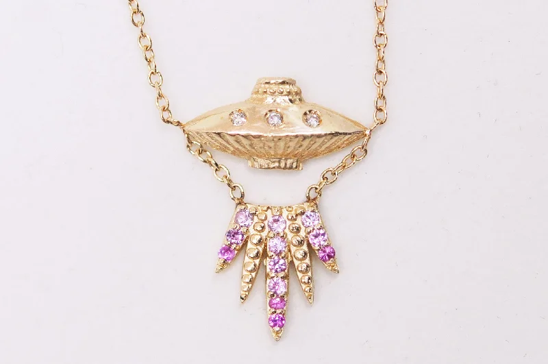 Ladies pendant necklaces-Sapphire Tender Abduction UFO Necklace