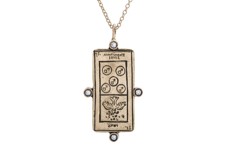 Ladies sapphire necklaces-Diamond The Lovers Tarot Card Necklace