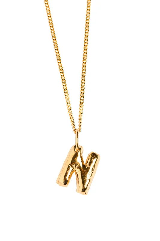 Ladies crystal drop necklaces-Letter N Gold Plated Necklace