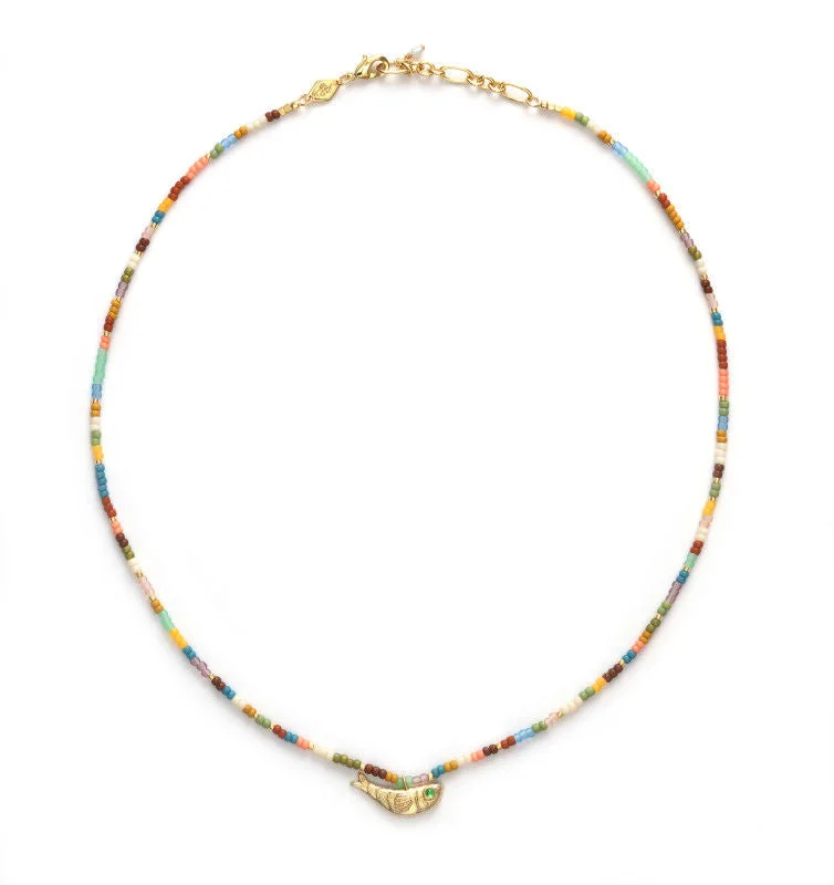 Ladies double-strand necklaces-Dusty Eldorado Gold Plated Necklace w. Mixed coloured Beads