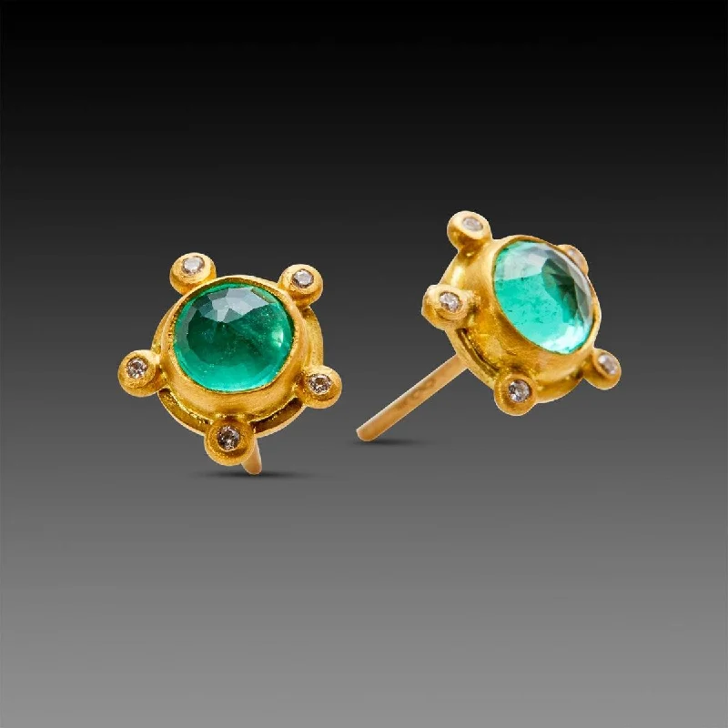 Ladies diamond earrings-Emerald Stud Earrings with Diamonds