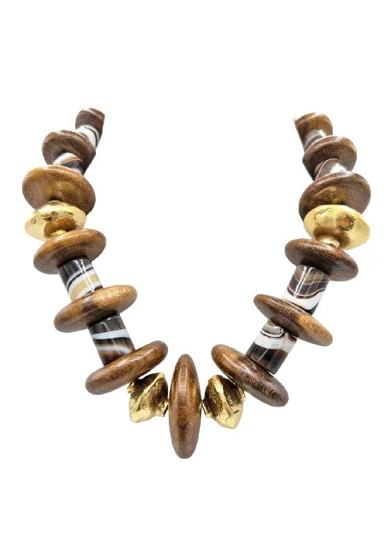 Ladies gemstone choker necklaces-Horn Wood Gold Accent Necklace