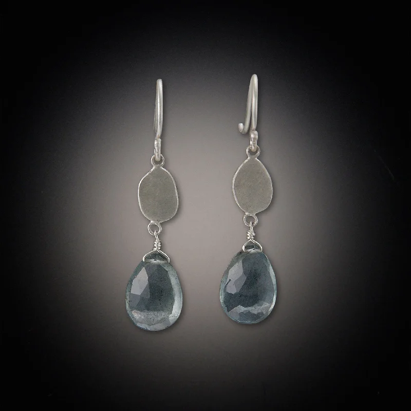 Ladies crystal earrings-Moss Aquamarine Silver Disk Earrings