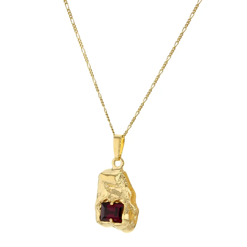 Ladies fine jewelry necklaces-Single Entity Gold Plated Necklace w. Red Zirconia