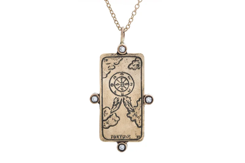 Ladies turquoise necklaces-Diamond Wheel of Fortune Tarot Card Necklace