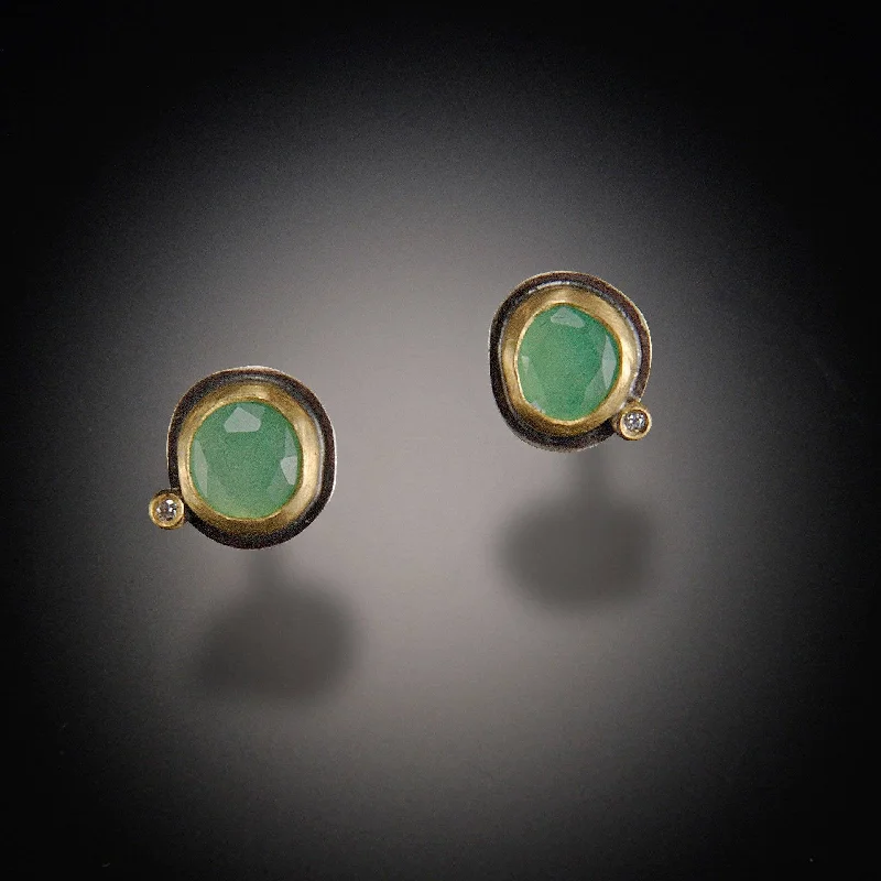 Ladies dangling earrings-Chrysoprase Stud Earrings with Diamond Dot