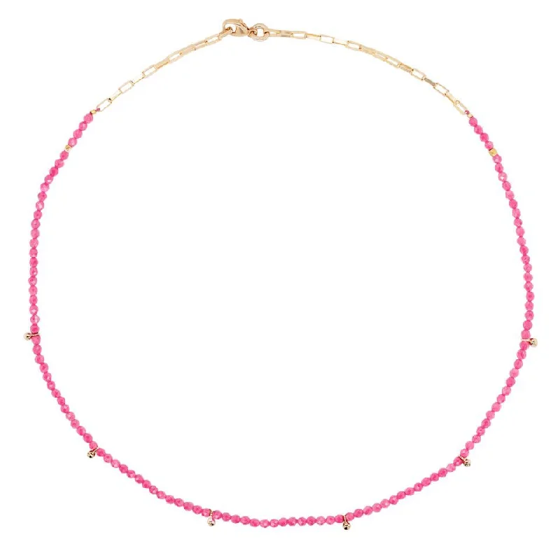 Ladies heart pendant necklaces-Fuchsia Gold Plated Necklace w. Jade