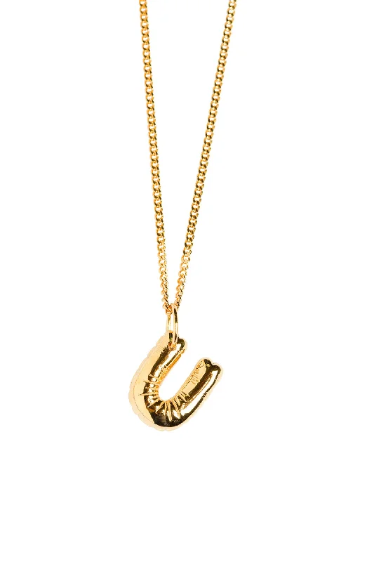 Ladies solid gold necklaces-Letter U Gold Plated Necklace