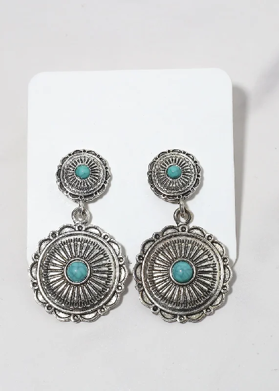 Ladies stud earrings-Turquoise Circle Drop Earrings