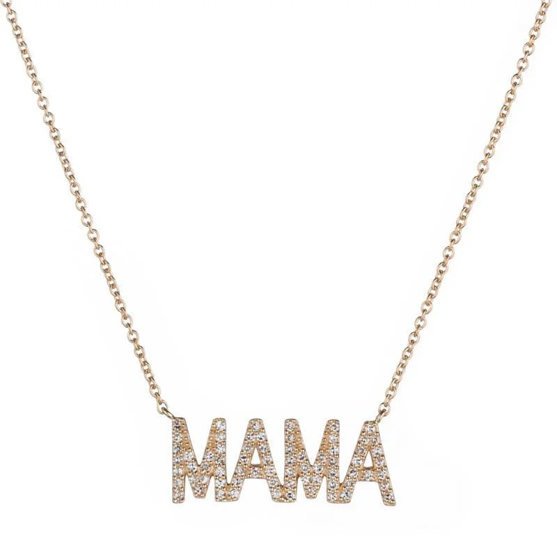 Ladies round gemstone necklaces-Diamond Pavé MAMA Necklace, 14k