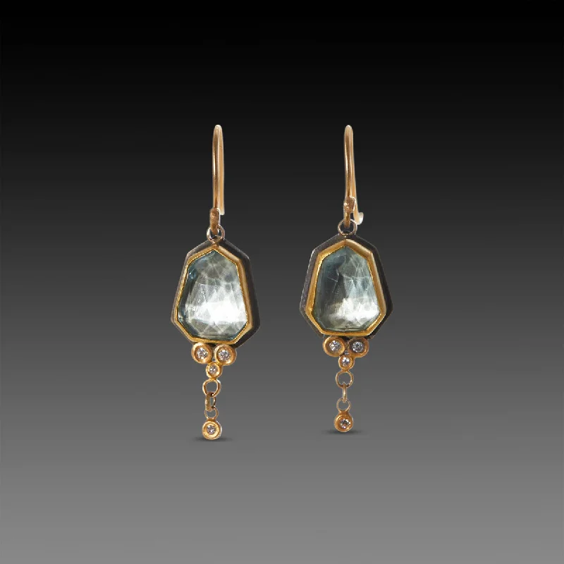 Ladies vintage drop earrings-Geometric Blue Topaz Drop Earrings