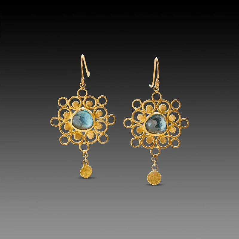 Ladies long earrings-Open Mandala and Topaz Earrings