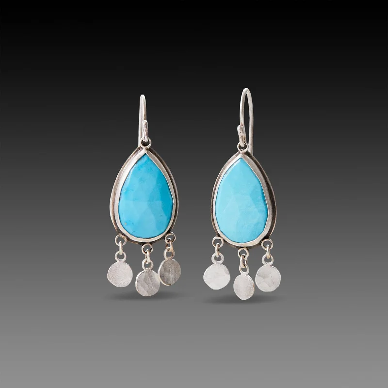 Ladies emerald earrings-Turquoise Teardrop Earrings with Silver Fringe