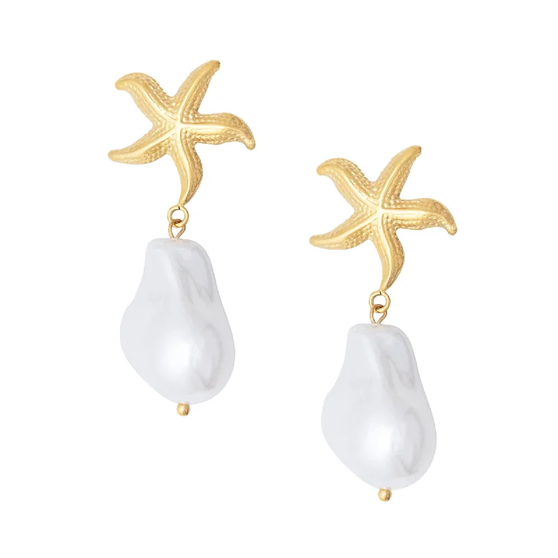 Ladies gold earrings with diamonds-Beaches Pearl Stud Earrings