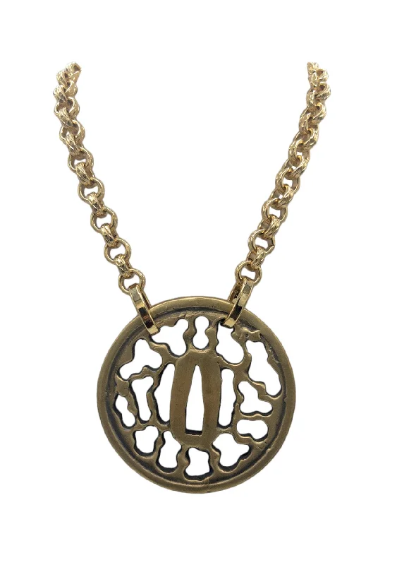 Ladies charm necklaces-Carved Brass Medallion Necklace