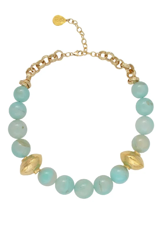 Ladies birthstone charm necklaces-Aqua Chalcedony Gold Accent Necklace